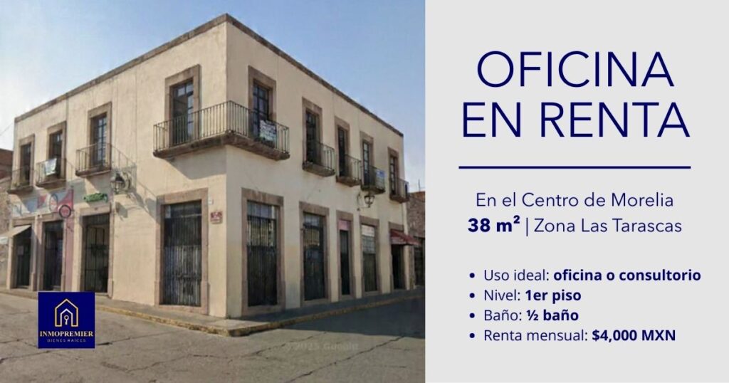 Oficina en renta en Calle Luis Moya, Morelia, ideal para consultorio u oficina profesional en zona de alto flujo peatonal