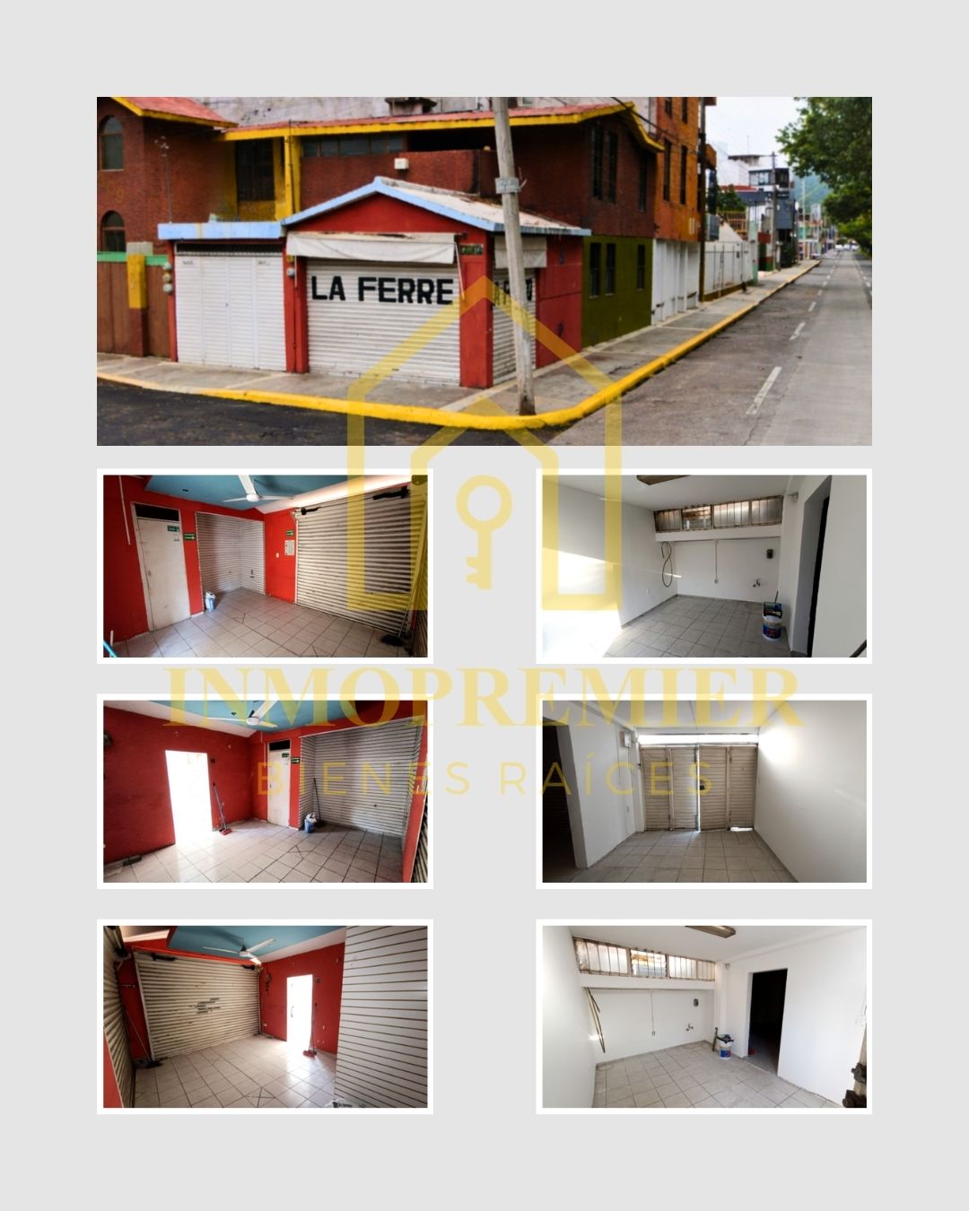 Collage de fotos del local en renta en Nueva Chapultepec Morelia con interiores y dos áreas sobre Av. Solidaridad