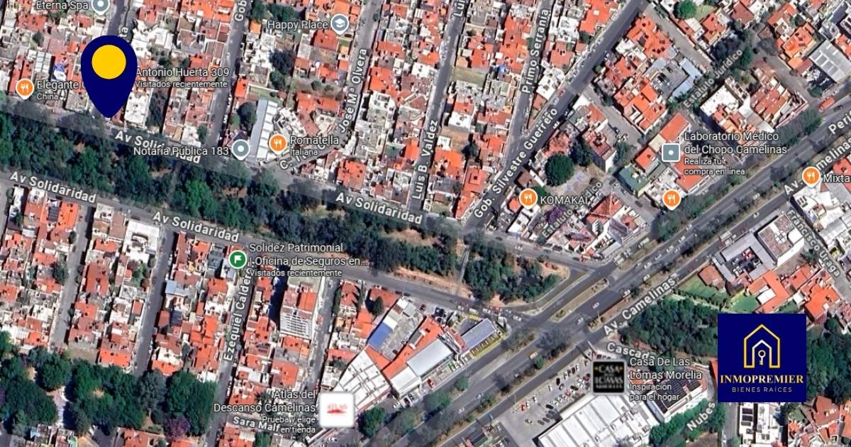 Mapa de ubicación del local en renta en Nueva Chapultepec Morelia sobre Av. Solidaridad esquina Antonio Huerta