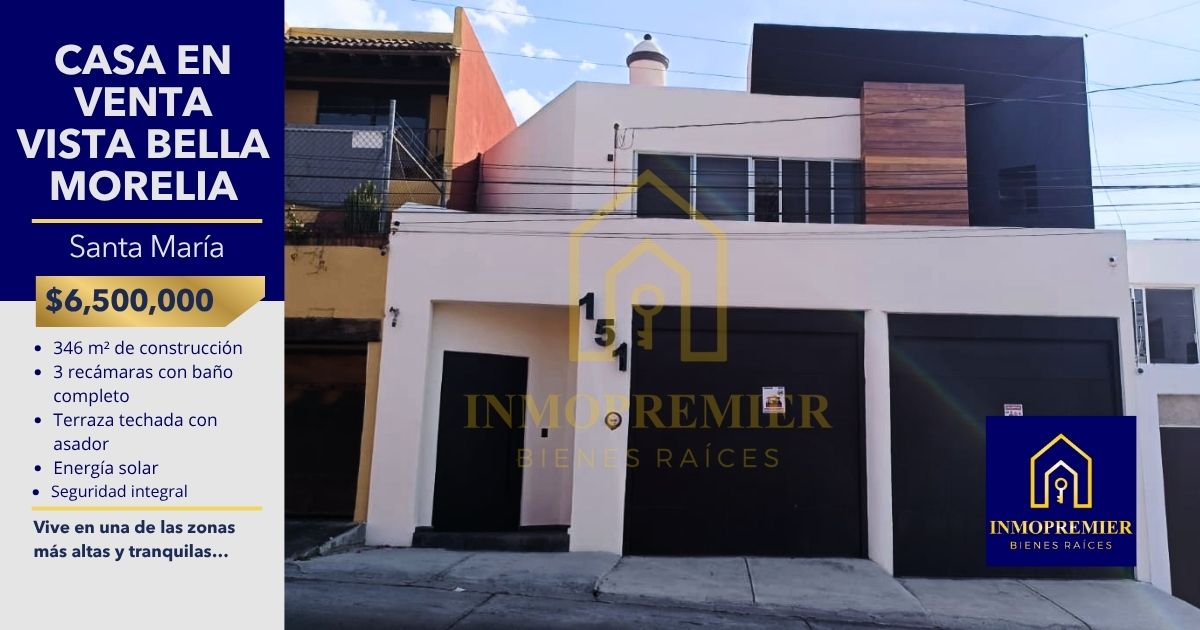 Casa en venta en Vista Bella Morelia con 3 recámaras, terraza con asador y paneles solares