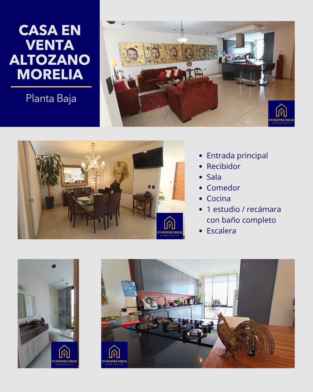 Planta baja casa en venta Altozano Morelia - InmoPremier Bienes Raíces Morelia Planta baja de casa en venta Altozano Morelia en fraccionamiento privado con sala, comedor, cocina equipada y recámara u oficina con baño completo