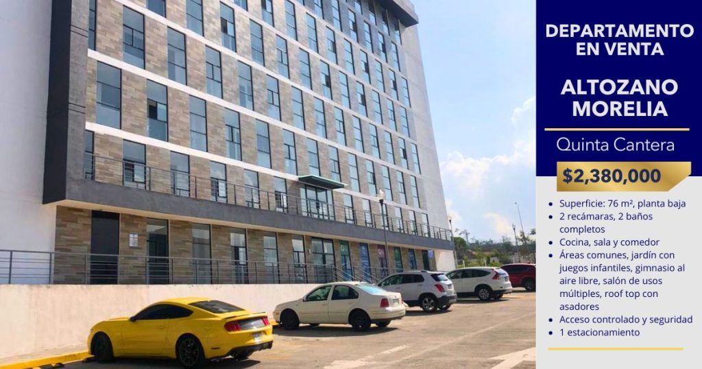 Departamento en venta en Altozano Morelia en Quinta Cantera Torre Ónix con 2 recámaras, 2 baños, estacionamiento y amenidades