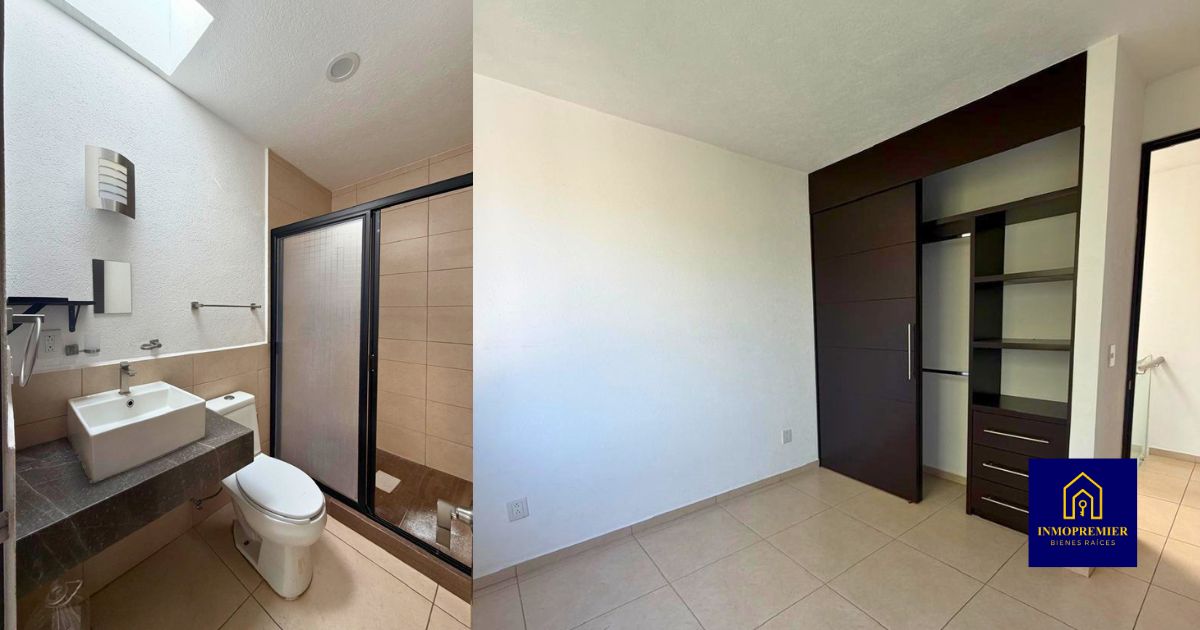 Recámara secundaria de casa en venta en Altozano Morelia, Fraccionamiento Lartesi, con clóset y baño completo.
