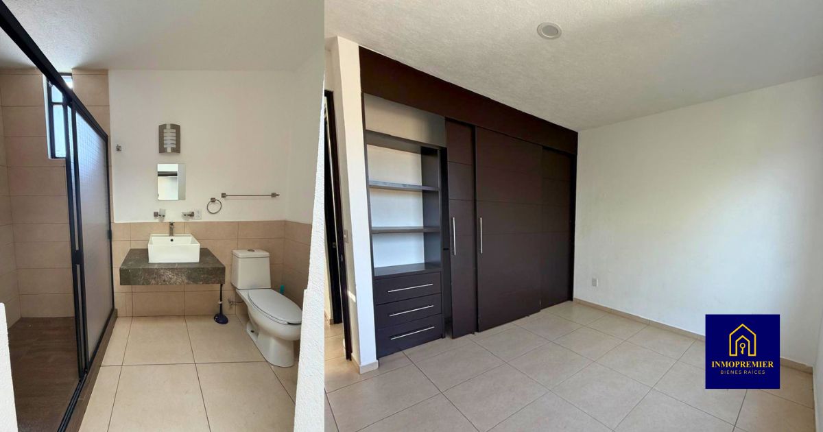 Recámara secundaria de casa en venta en Altozano Morelia, Fraccionamiento Lartesi, con clóset integrado y baño completo.